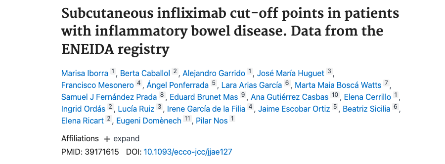 Nuevo artículo publicado: Puntos de corte de infliximab subcutáneo en pacientes con enfermedad inflamatoria intestinal. Datos del registro ENEIDA