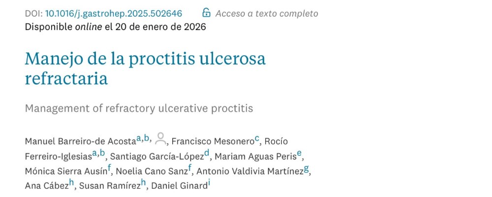 Nuevo artículo publicado sobre el manejo de la proctitis ulcerosa refractaria